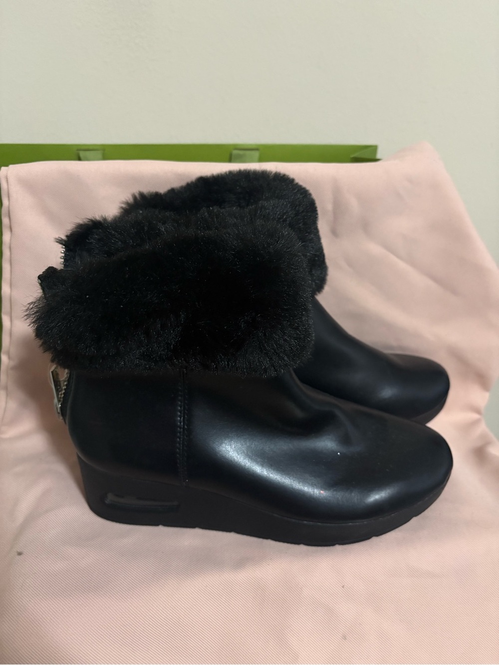 Dkny Black Faux Fur Cuff Ankle Boots